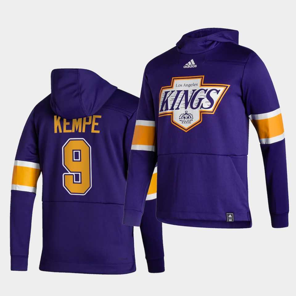 Men Los Angeles Kings 9 Kempe Purple NHL 2021 Adidas Pullover Hoodie Jersey